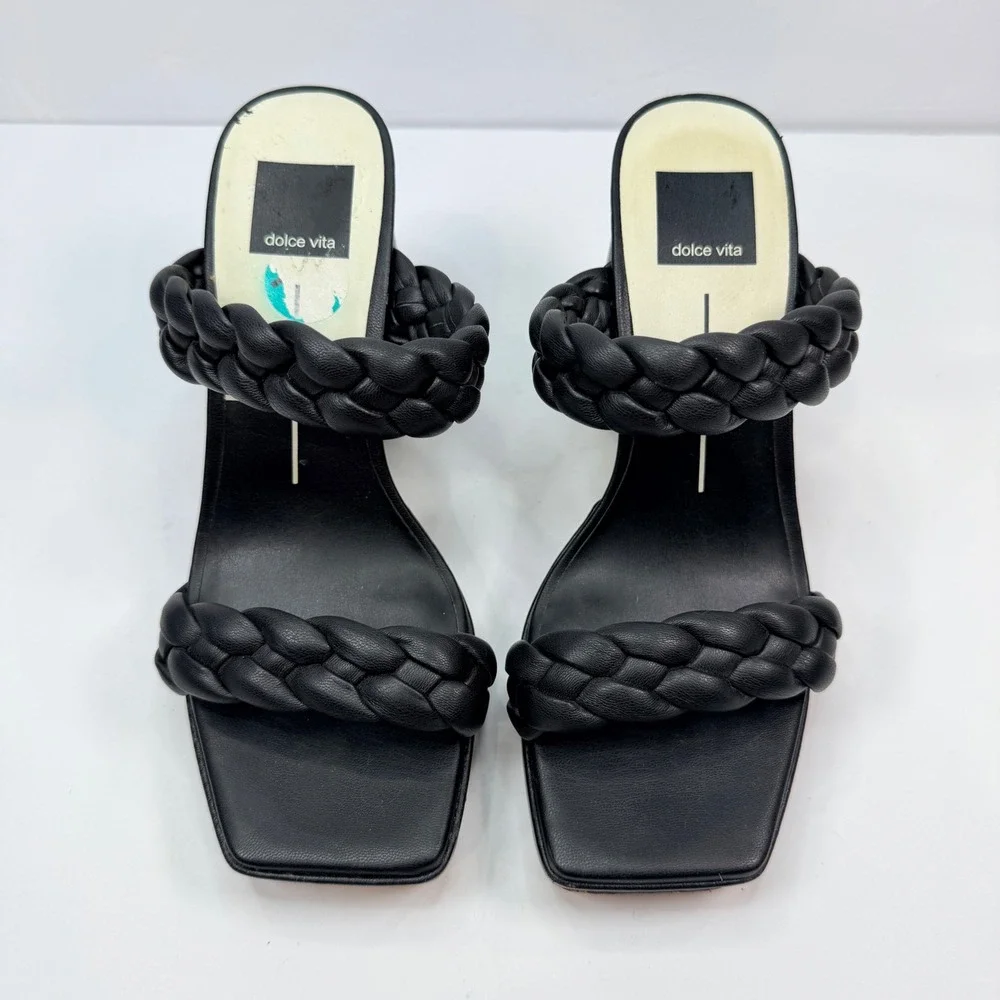 Dolce Vita Womens 7.5 Ashby Platform Sandals Black Braided Square Toe Block Heel